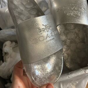 Coach Metallic Silver Slides size 6